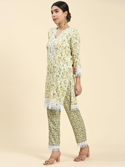 Sahiba bali in Samma Chikankari Co-ord set in Cotton for Women- Cream